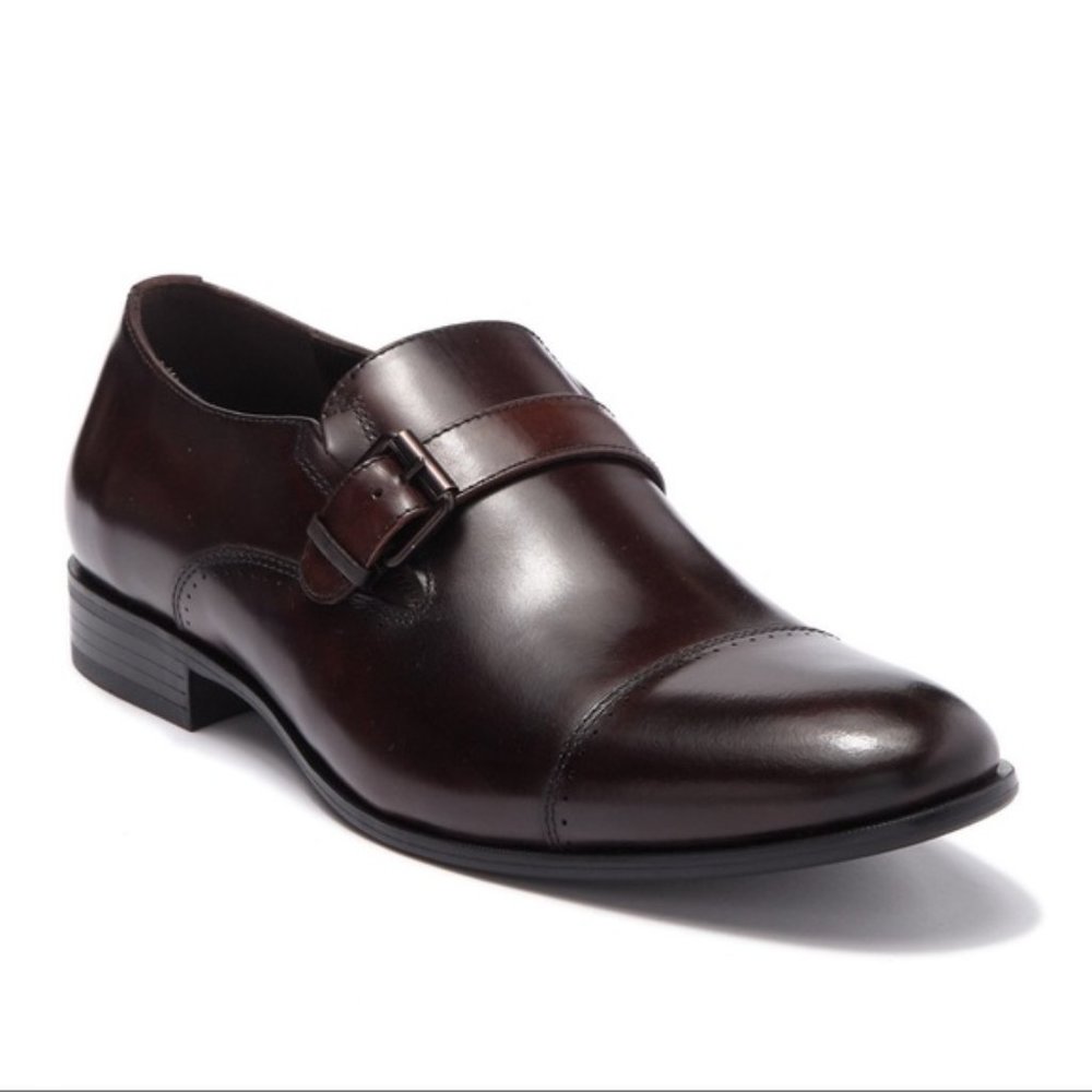 Kenneth Cole Brown Vortex Monkstrap Leather Shoes, 10
